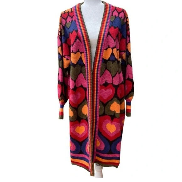 FARM Rio Sweaters - Farm Rio Full Of Hearts Midi Cardigan